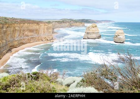 Scenic lookout nella Great Ocean Road, dodici apostoli, Australia Foto Stock