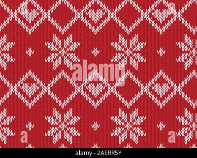 Vacanza invernale a maglia senza cuciture pattern. Sfondo vettoriale per buon Natale e Felice nuovo Yeary. Maglia di lana maglione design con cuore e snowfl Illustrazione Vettoriale