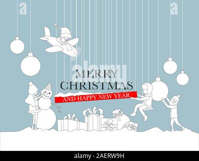 Illustrazione Vettoriale piccolo popolo si stanno preparando per il nuovo anno, sono impegnati nella decorazione, corporate in ufficio durante il lavoro - Vettore Illustrazione Vettoriale