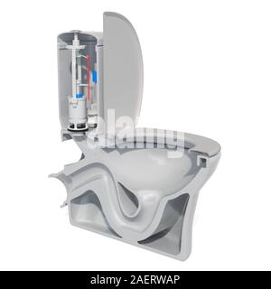 Sezione trasversale della tazza di gabinetto, rendering 3D isolati su sfondo bianco Foto Stock
