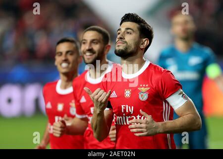 Lisbona, Portogallo. Decimo Dec, 2019. Pizzi di SL Benfica festeggia dopo un goal durante la UEFA Champions League gruppo G partita di calcio tra SL Benfica e FC Zenit presso la Luz stadium di Lisbona, in Portogallo il 10 dicembre 2019. Credito: Pedro Fiuza/ZUMA filo/Alamy Live News Foto Stock