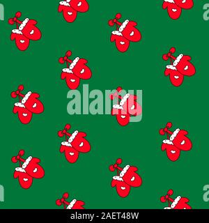 Muffole Seamless Pattern. Rosso Verde Santa Claus design. Disegnato a mano poster inverno sfondo. Decorazione di Natale icona. Festive natale template vettoriale Illustrazione Vettoriale