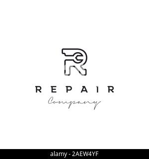 La lettera R con il logo di riparazione progettazione del modello. Illustrazione Vettoriale