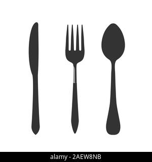 Coltello, forchetta e cucchiaio isolati su sfondo bianco. Illustrazione Vettoriale. Illustrazione Vettoriale