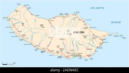 La mappa stradale di isola portoghese di Madeira Illustrazione Vettoriale