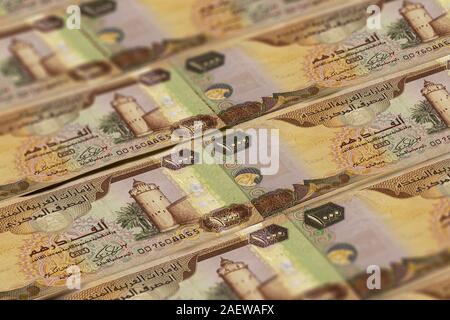 - Dirham degli Emirati Arabi Uniti banconote dello sfondo. Dirham degli Emirati Arabi Uniti pattern. 1000 dirhams Foto Stock