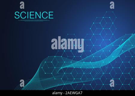 Molecola scientifico sfondo per la medicina, la scienza, tecnologia chimica. Modello di scienza o lo sfondo del banner con una delle molecole di DNA. Onda dinamica Illustrazione Vettoriale