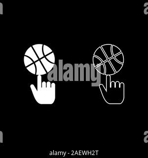 Basket La filatura a sfera sulla parte superiore del dito indice icona set di contorno a colori bianco illustrazione vettoriale stile piatto semplice immagine Illustrazione Vettoriale
