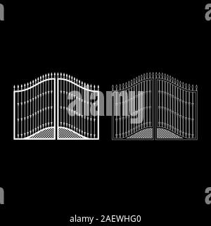 Cancelli forgiato contorno icona impostare il colore bianco illustrazione vettoriale stile piatto semplice immagine Illustrazione Vettoriale