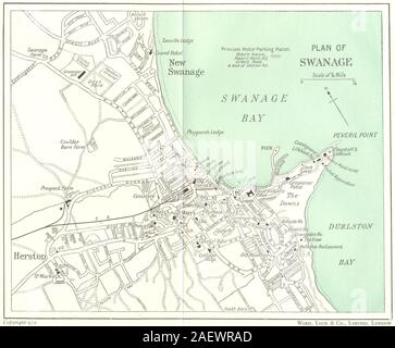 SWANAGE vintage town/city plan. Il Dorset. WARD LOCK 1950 old vintage map chart Foto Stock