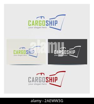 Icona della nave, il Logo per il Cargo Business Card Mock up in diversi colori Illustrazione Vettoriale