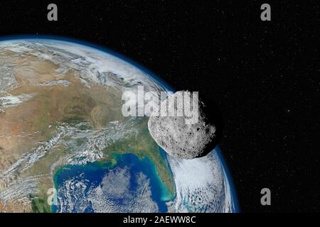 Asteroide pericoloso avvicinamento del pianeta Terra, gli elementi di questa immagine fornita dalla NASA Foto Stock