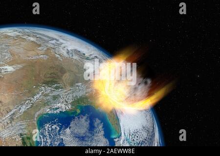 Pericoloso asteroide colpisce il pianeta Terra, gli elementi di questa immagine fornita dalla NASA Foto Stock