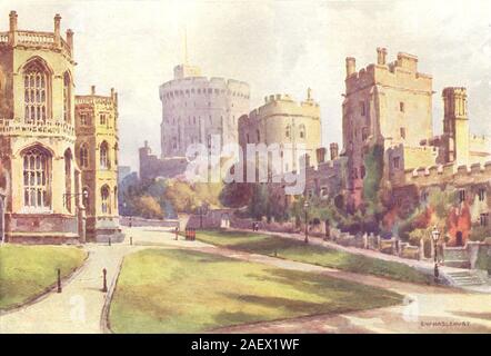 Il reparto inferiore, il Castello di Windsor. Berkshire. Ernest Haslehust 1920 antica stampa Foto Stock
