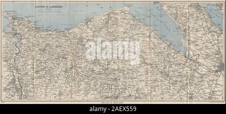 Costa del Nord del Galles. Chester-Llandudno. Denbigh Rhyl Deeside. WARD LOCK 1950 mappa Foto Stock