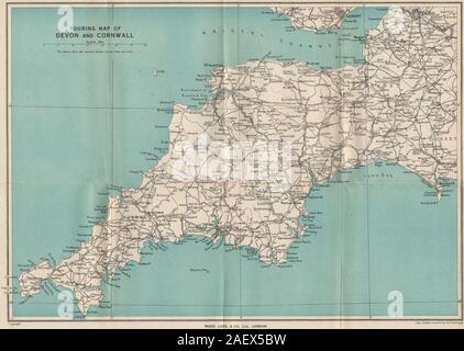 TOURING mappa di Devon e Cornwall. Il sud ovest dell'Inghilterra. WARD LOCK 1946 vecchio Foto Stock
