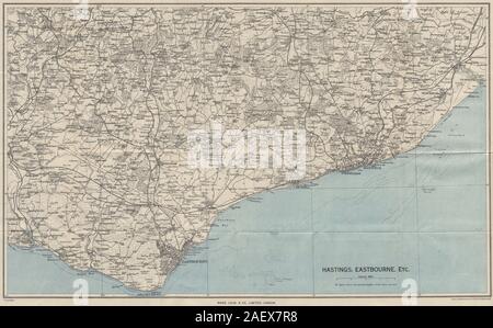 EAST SUSSEX costa. Hastings Eastbourne Segala Bexhill Beachy Head 1950 mappa vecchia Foto Stock
