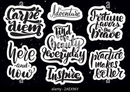 Gli adesivi con disegnati a mano tipografia lettering iscrizioni. Illustrazione Vettoriale