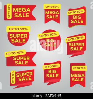 Rosso e Giallo tag Shopping set . Vendita stickers set. Illustrazione Vettoriale