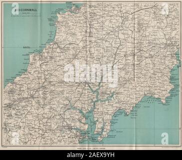 A metà della Cornovaglia. Carrick strade Truro Newquay Falmouth St Austell Redruth 1948 mappa Foto Stock