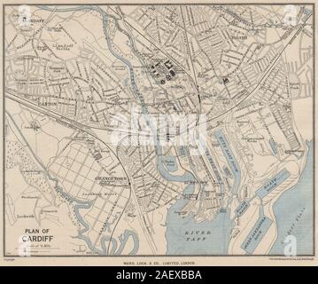 CARDIFF city vintage piano urbanistico. Il Galles. WARD LOCK 1950 old vintage map chart Foto Stock