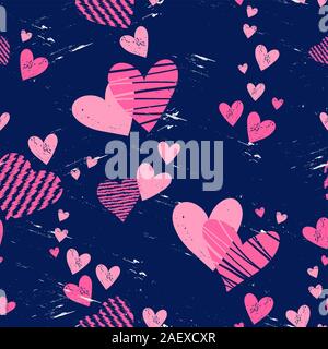 Disegnato a mano sullo sfondo di divertimento con cuori - colorata seamless pattern, ottimo per tessuti alla moda, banner, confezionamento - disegno vettoriale Foto Stock