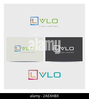 Abstract Logo lettera con la persona come icona V, Logo per il business aziendale, scheda Mock up in diversi colori Illustrazione Vettoriale