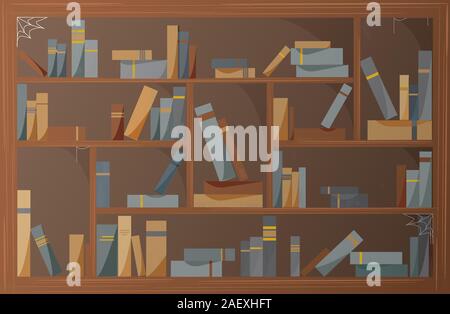 Antichi libri su scaffali coperti da spider web Illustrazione Vettoriale