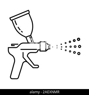 Pistola a spruzzo aerografo con dispositivo di spruzzatura di vernice icona lineare Illustrazione Vettoriale