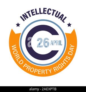 Il mondo dei diritti di proprietà intellettuale giorno logo rotondo con simbolo del copyright Illustrazione Vettoriale