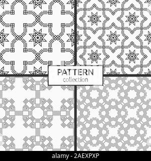 Set di quattro oriental seamless pattern. Stile islamico. Elegante reticolo geometrico patterns, ripetendo ornamenti. Stelle. Vettore gli sfondi monocromi. Illustrazione Vettoriale