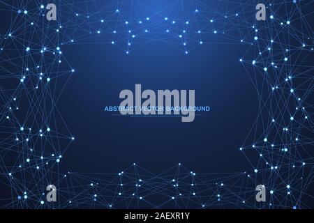 Scienza poligonale con uno sfondo con punti di collegamento e le linee. Plesso astratto effetto geometrico. Digital per la visualizzazione di dati sullo sfondo. Vettore Illustrazione Vettoriale