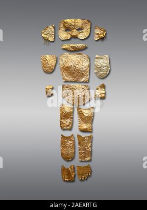 Corpo sagomato oro micenea ritagli da grave III, "Tomba di una donna", grave un cerchio, Myenae, Grecia. Museo Archeologico Nazionale di Atene. Grigio Ba Foto Stock