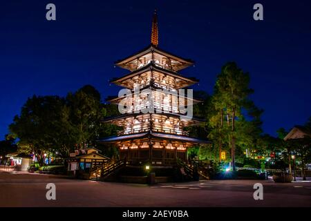 Orlando, Florida. Dicembre 06, 2019. Vista panoramica di edificio orientale in Giappone il Pavillion a Epcot (21)