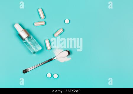 I diversi tipi di collagene. In polvere, capsule, compresse e fluido. Foto Stock