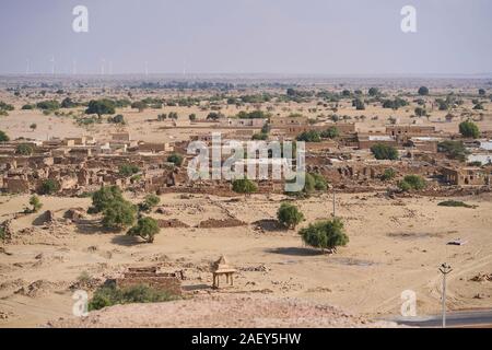 Un villaggio abbandonato chiamato Kuldhara vicino a Jaisalmer Foto Stock
