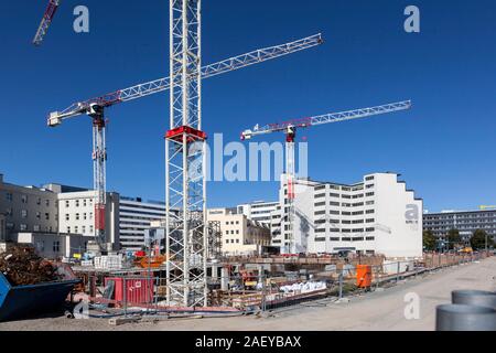 Grande sito di costruzione nel centro della città di Chemnitz Foto Stock