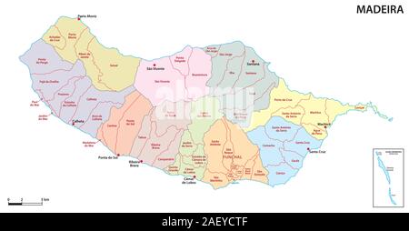 Mappa amministrativa dell'isola portoghese di Madeira Illustrazione Vettoriale