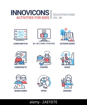 Attività per bambini e ragazzi - linea stile design set di icone Illustrazione Vettoriale