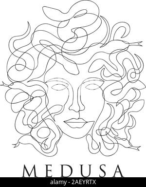 Medusa faccia continua singola stile di linea - La linea sottile Illustrazione Vettoriale