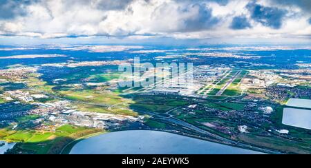 Vista aerea dell'aeroporto di Heathrow di Londra, Regno Unito Foto Stock