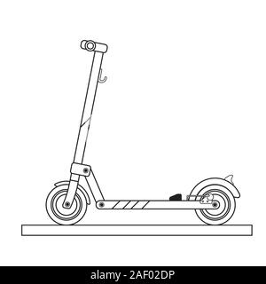 Elettrico moderno kick scooter disegnato nella linea di stile arte Illustrazione Vettoriale