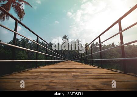 Passerella in legno sul fiume. Splendido paesaggio in India del sud Udupi Foto Stock