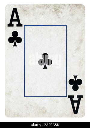 Ace di club Vintage carta da gioco isolato su bianco (percorso di clipping incluso) Foto Stock