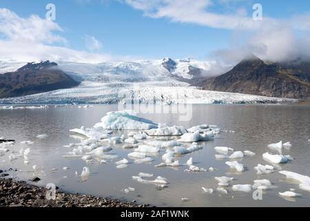 Piccoli iceberg nel ghiacciaio Fjallsarlon lago, Islanda Foto Stock