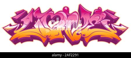 Amore parola leggibile in stile graffiti in vivaci colori personalizzabili. Isolato su sfondo bianco. Illustrazione Vettoriale