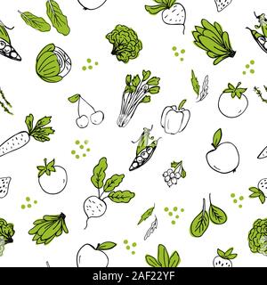 Seasmless pattern con disegnati a mano di verdure Illustrazione Vettoriale