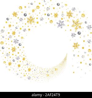 Girandola di oro e argento fiocchi di neve su sfondo bianco Illustrazione Vettoriale