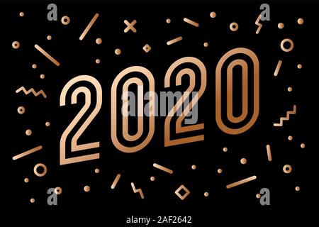 2020, Felice Anno Nuovo, oro. Biglietto di auguri con golden Felice Anno Nuovo Illustrazione Vettoriale