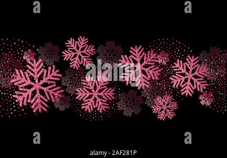 Vettore scheda di natale con oro fiocchi di neve e glitter Illustrazione Vettoriale